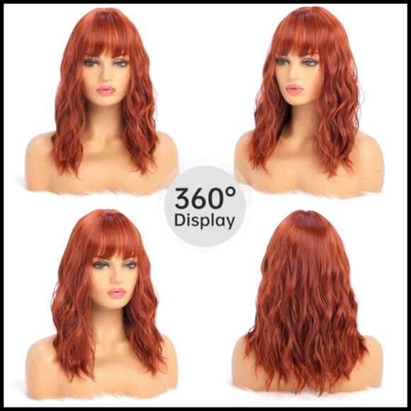 Synthetic Wavy Wig with Bangs Heat Resistant Medium Length Party Cosplay